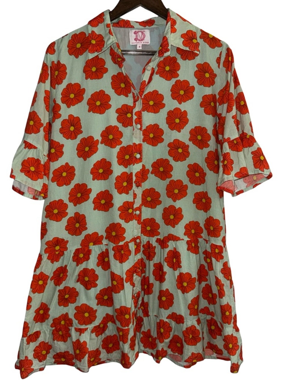Victoria Dunn Size S Floral Mini Dress european Cotton Boho mama Mia summer - Picture 2 of 7